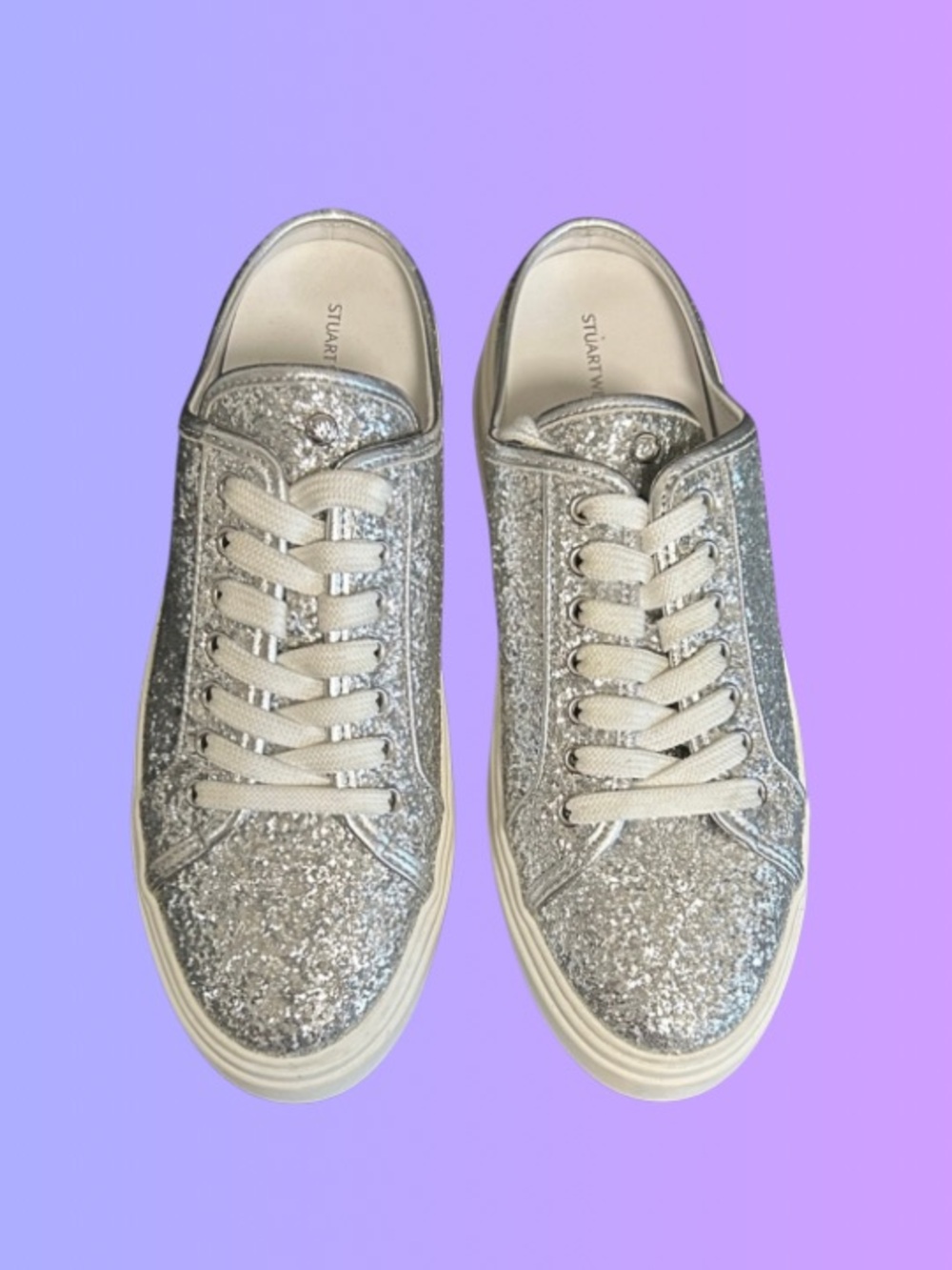 Stuart Weitzman Silver Glitter Sneakers